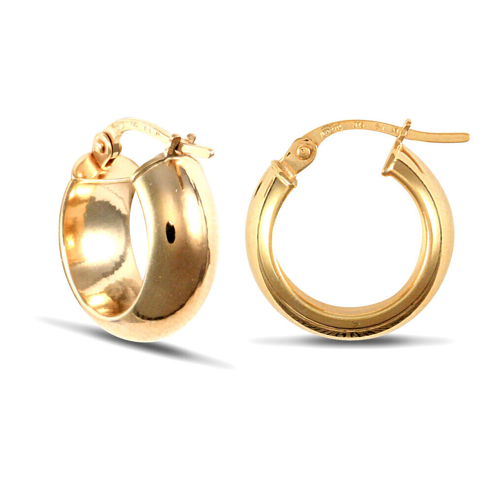 9ct Yellow Gold Wedding Band Style Earrings 15mm British made Hallmarked