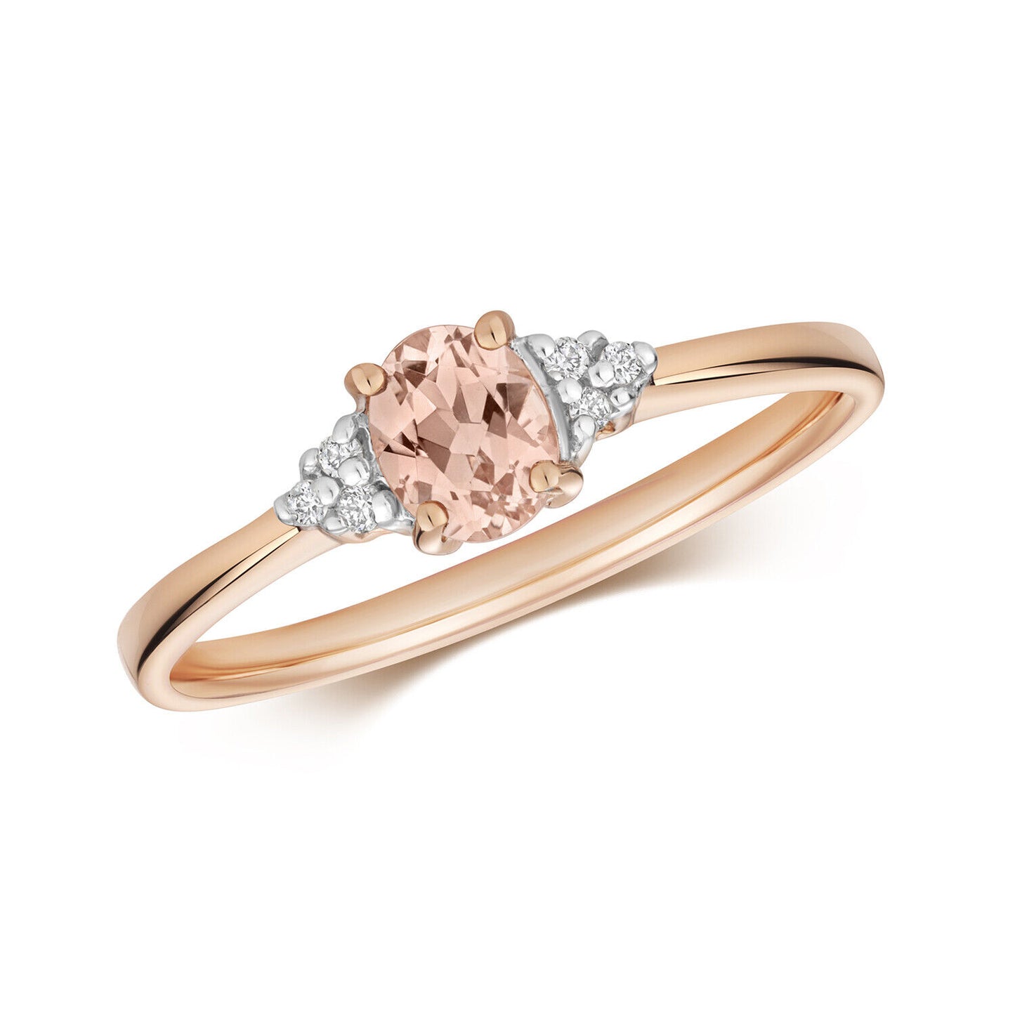 Morganite and Diamond Ring Solid 9ct Rose Gold Real Genuine Stones Size J - Q