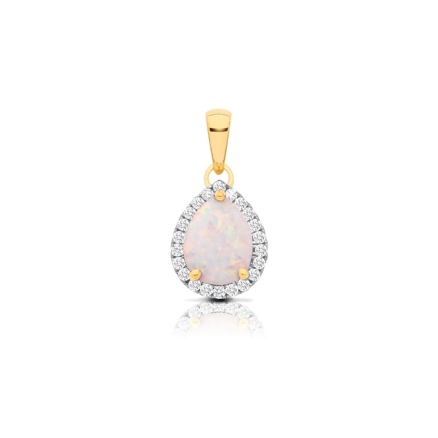 Opal Pear Cluster Pendant Solid 9ct Yellow Gold 18" Chain Hallmarked
