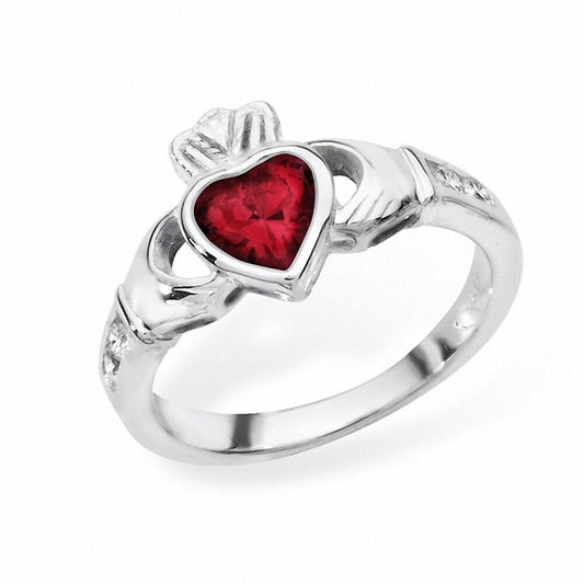 Irish Claddagh Ring Sterling Silver Garnet Celtic Friendship Love 925 hallmarked