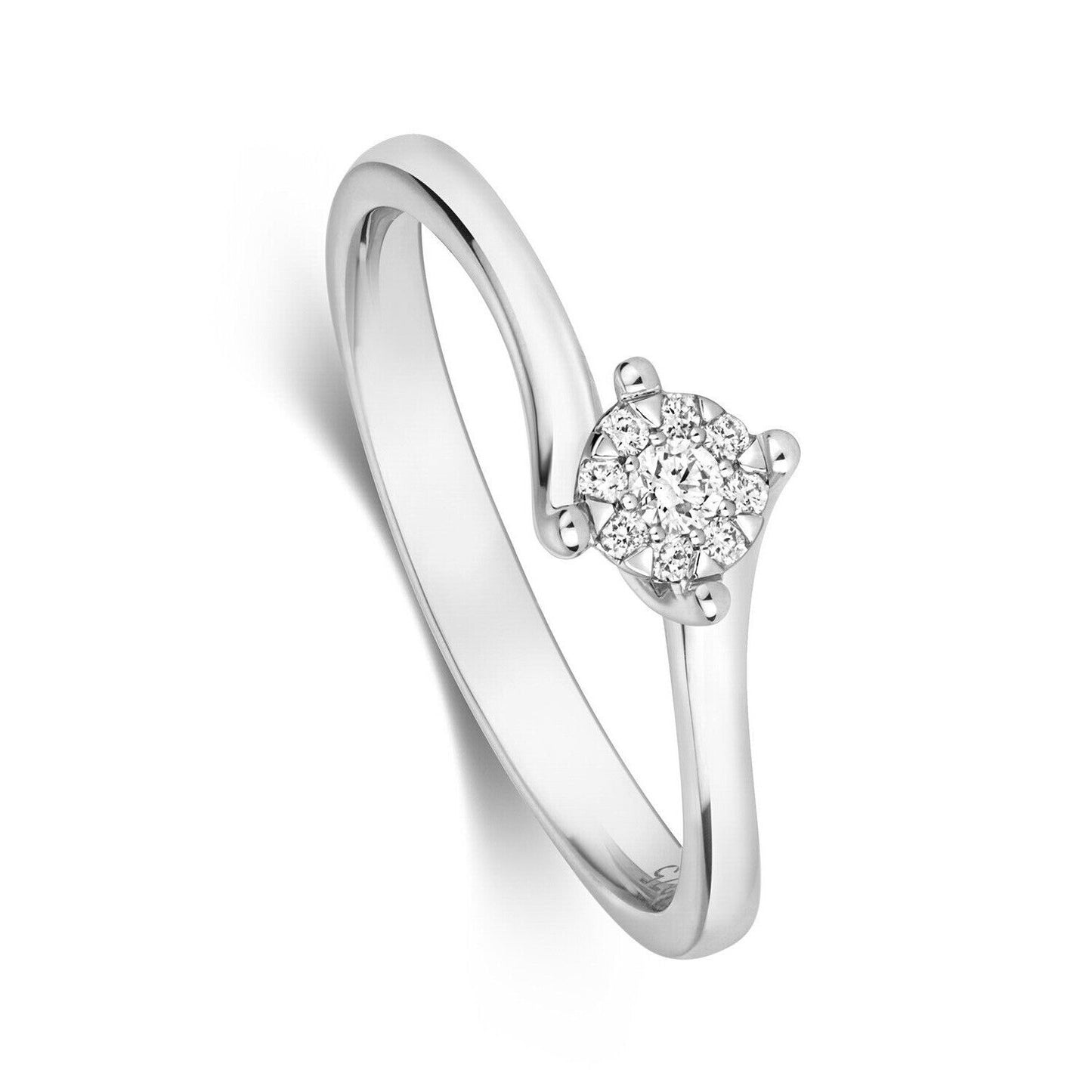 9ct White Gold Real Diamond Twist Ring Engagement Size J - Q