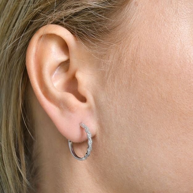 9ct White Gold 0.20ctw Twist Hoop Earrings 20mm Diameter