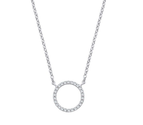 9ct White Gold Diamond Open Circle Necklace 18" Made in London
