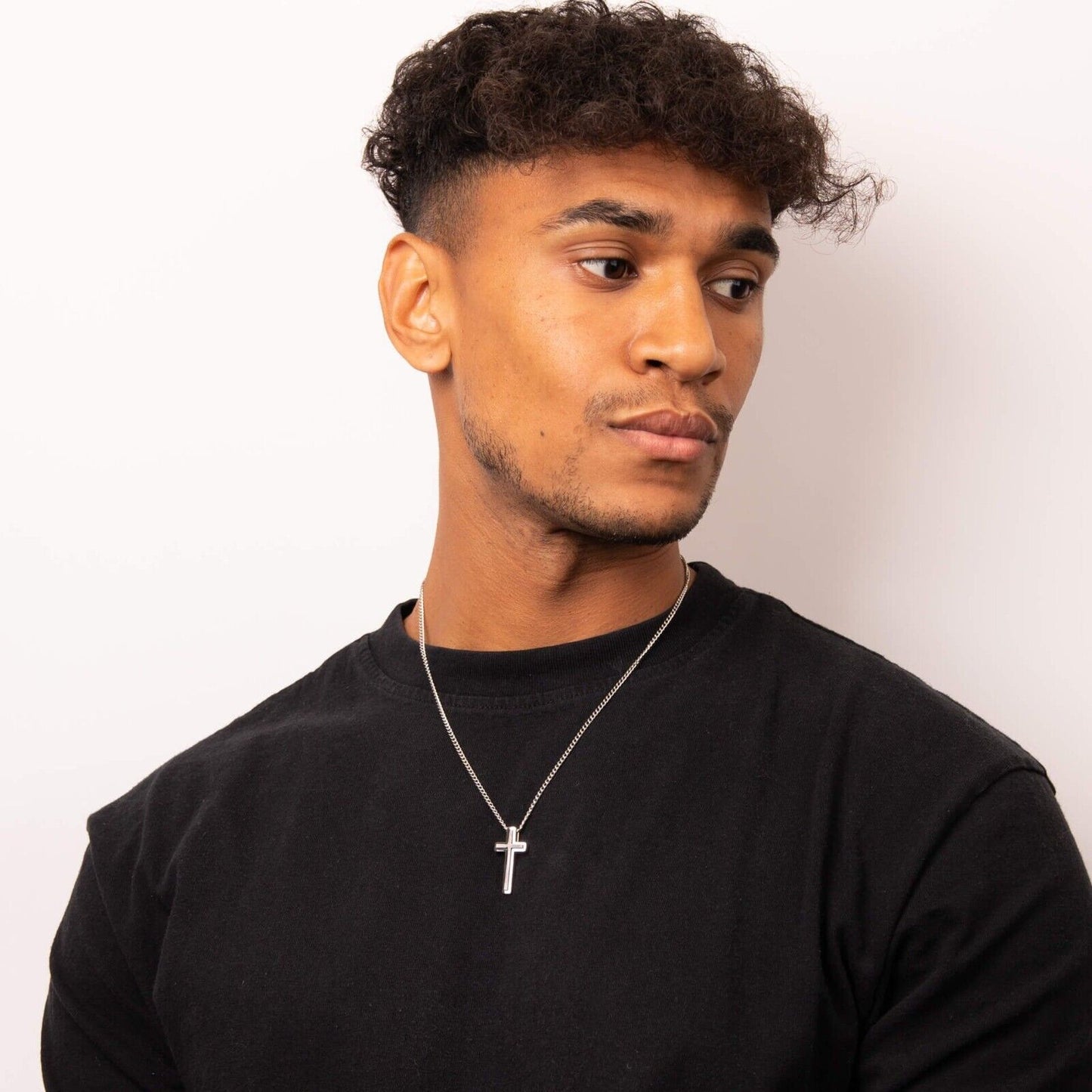 Fred Bennett Black IP Detail Cross Pendant 50cm Chain P3006