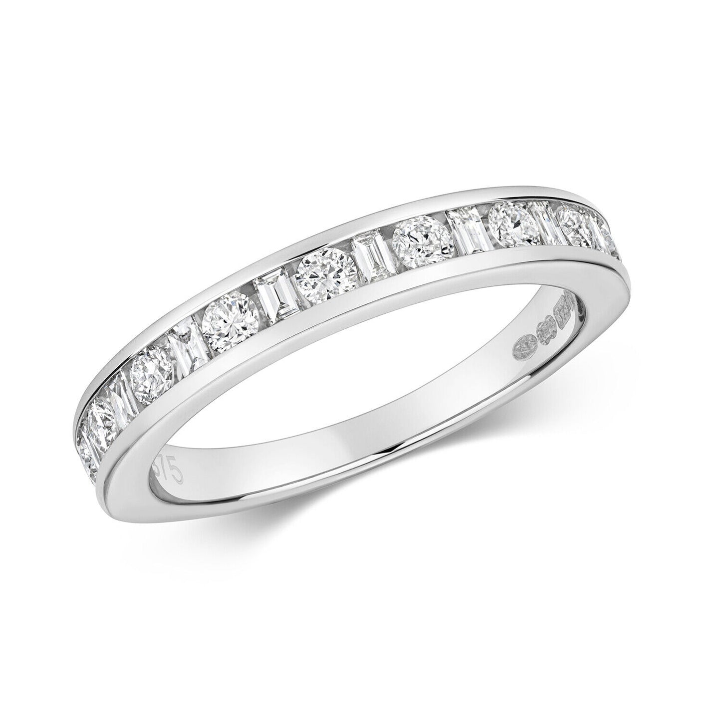 Real Diamond Half Eternity Ring 9ct White Gold Round and Baguette Diamonds