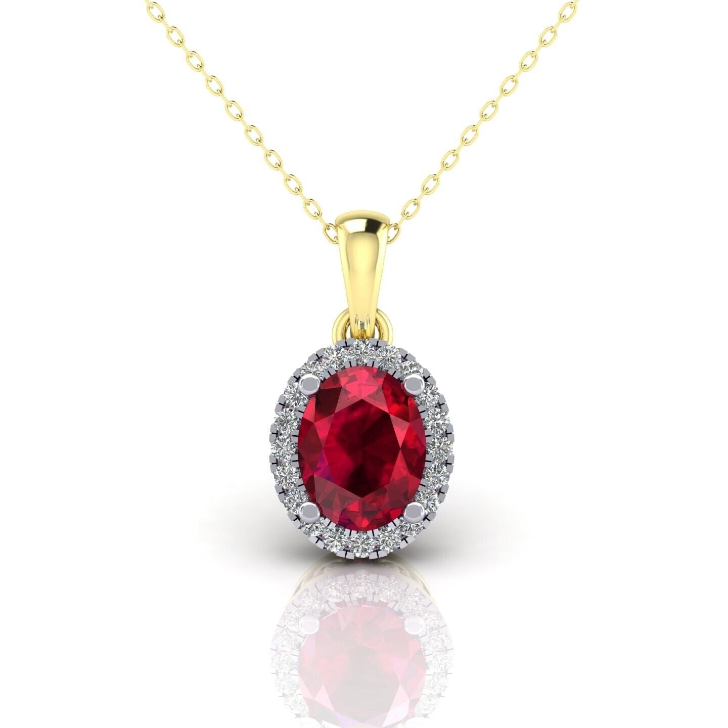 Ruby Oval Cluster Pendant Solid 9ct Yellow Gold 18" Chain Hallmarked