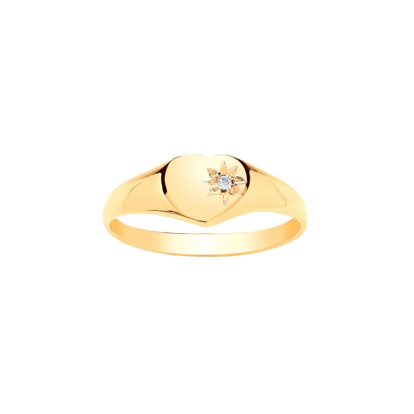 Child's Diamond Signet Ring Yellow Gold Heart Hallmarked British Made sizes A-H