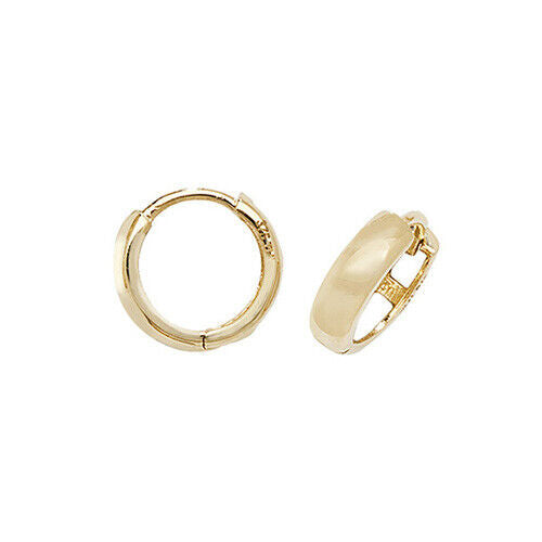 Yellow Gold Hoop Earrings Small Huggie 10mm British made 9 carat 375 Hallmark