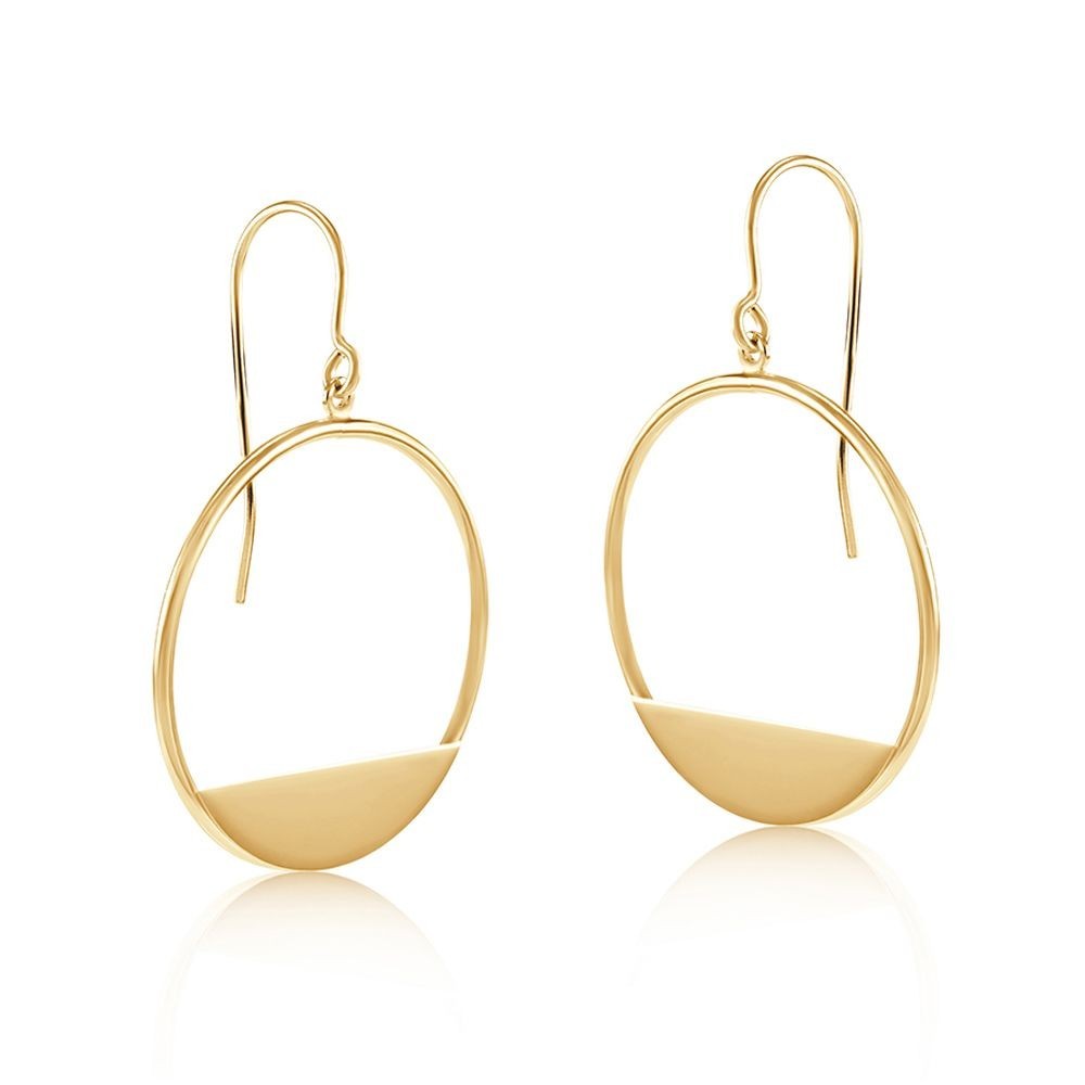 Open Circle Drop Earrings 9ct Yellow Gold 33mm Drops Hallmarked