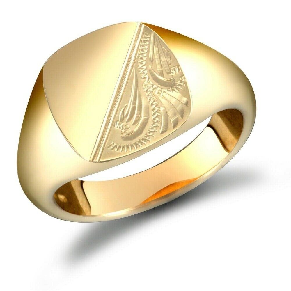9ct Yellow Gold Gents Cushion Signet Ring Heavy Weight Hallmarked British Made