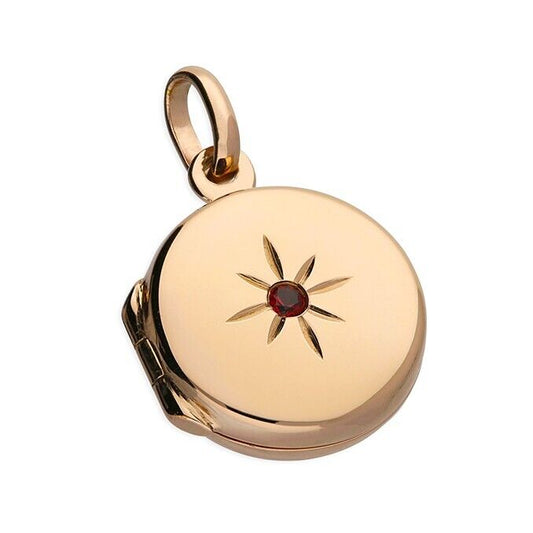 January Birthstone Silver Locket 18ct Rose Gold Plated with Garnet 18" Chain