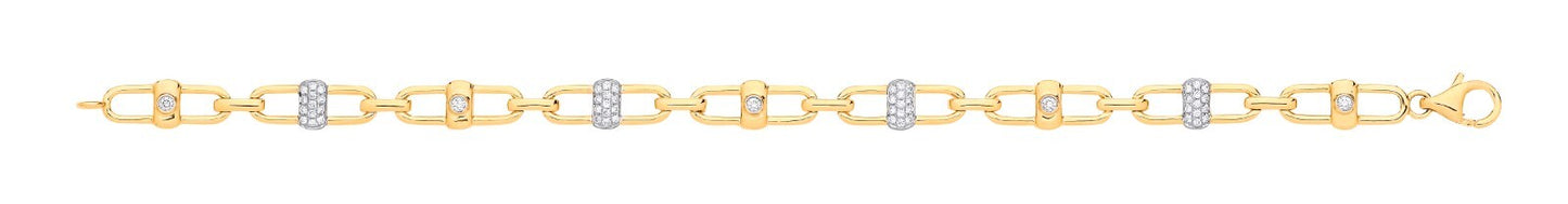 9ct Yellow Gold 0.38ctw Diamond Bracelet Rectangular Link Made in London
