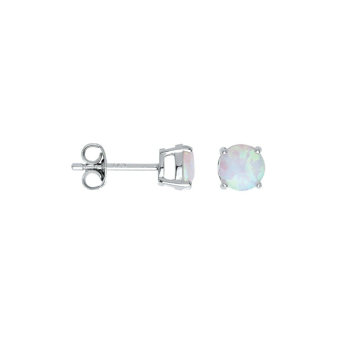 Round Opal Stud Earrings Solid Sterling Silver 5mm Solitaire Studs 925 Stamp
