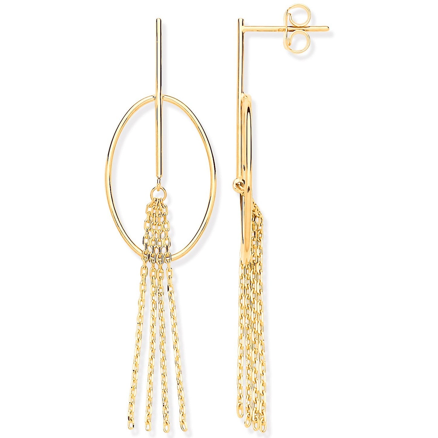 Yellow Gold Tassel Drop Earrings Hallmarked 55mm Drops