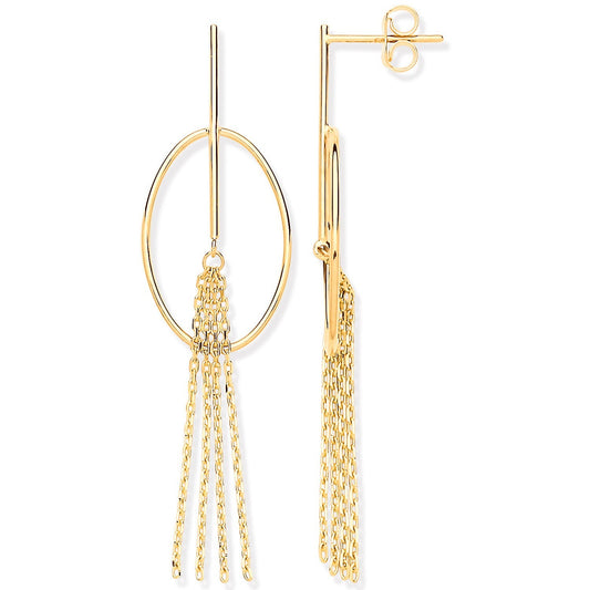 Yellow Gold Tassel Drop Earrings Hallmarked 55mm Drops