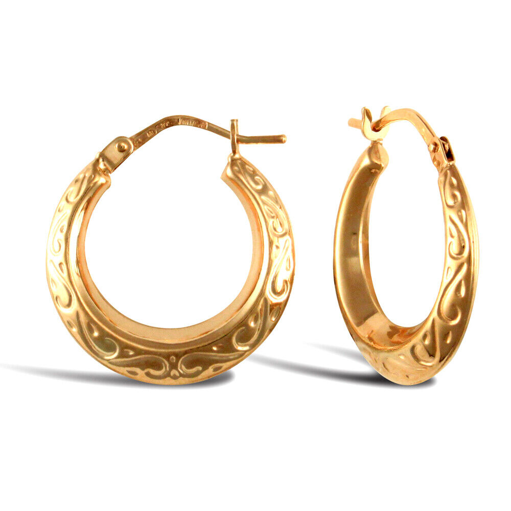 9ct Yellow Gold Creole Style Hoop Earrings British Made Hallmarked 20mm