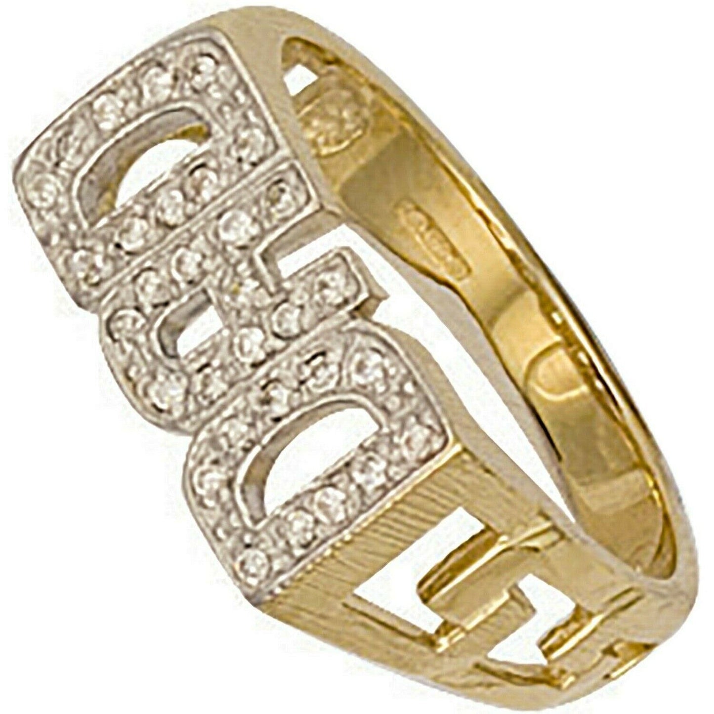 9ct Yellow Gold DAD Ring ID Sides Gemstones Fully Hallmarked