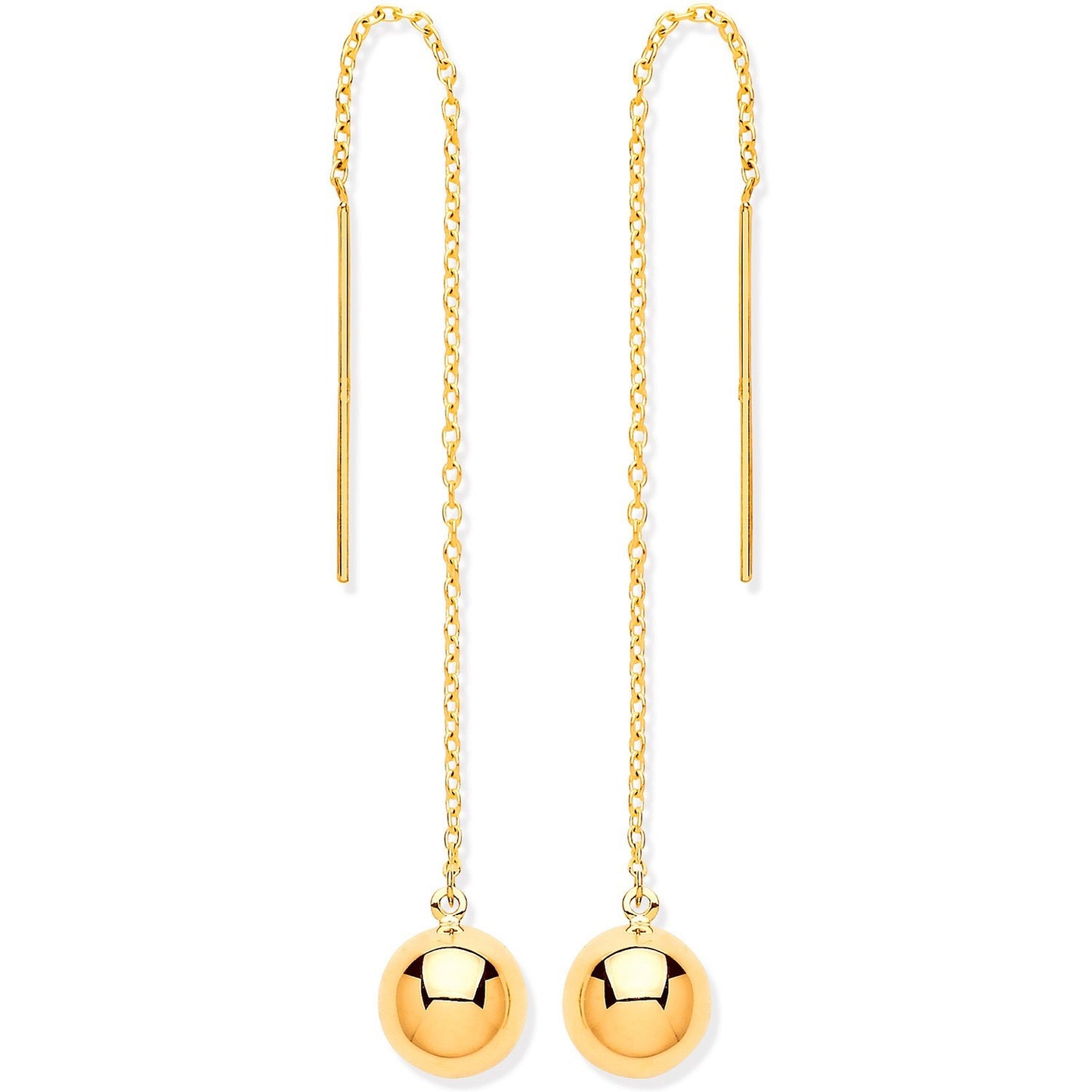 Yellow Gold Chain Threader Ball Earrings 9ct Pull Through Drops Hallmarked