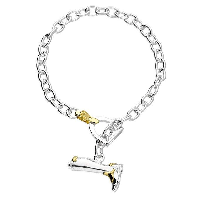 Stirrup with Riding Boot Bracelet Two Tone Ladies Bracelet 925 Sterling Silver