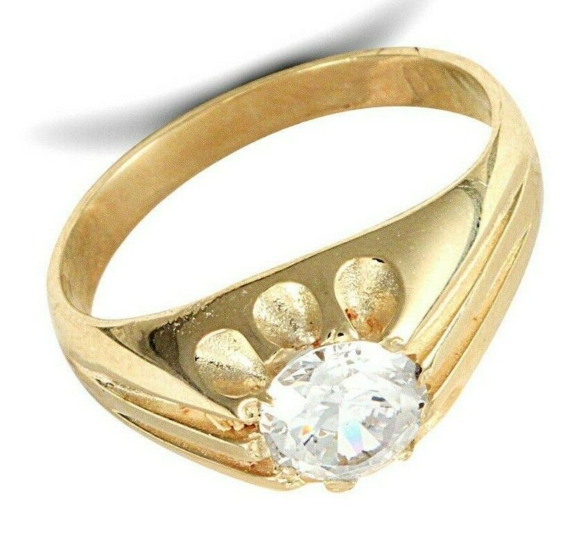 9ct Yellow Gold Gents Cubic Zirconia Ring Solitaire Fully Hallmarked