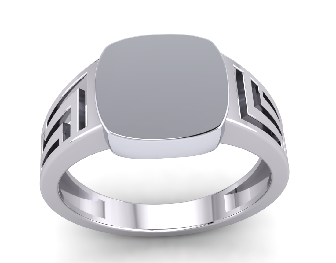 Gents Cushion Signet Greek Sides Ring Solid Sterling Silver 925 Hallmark