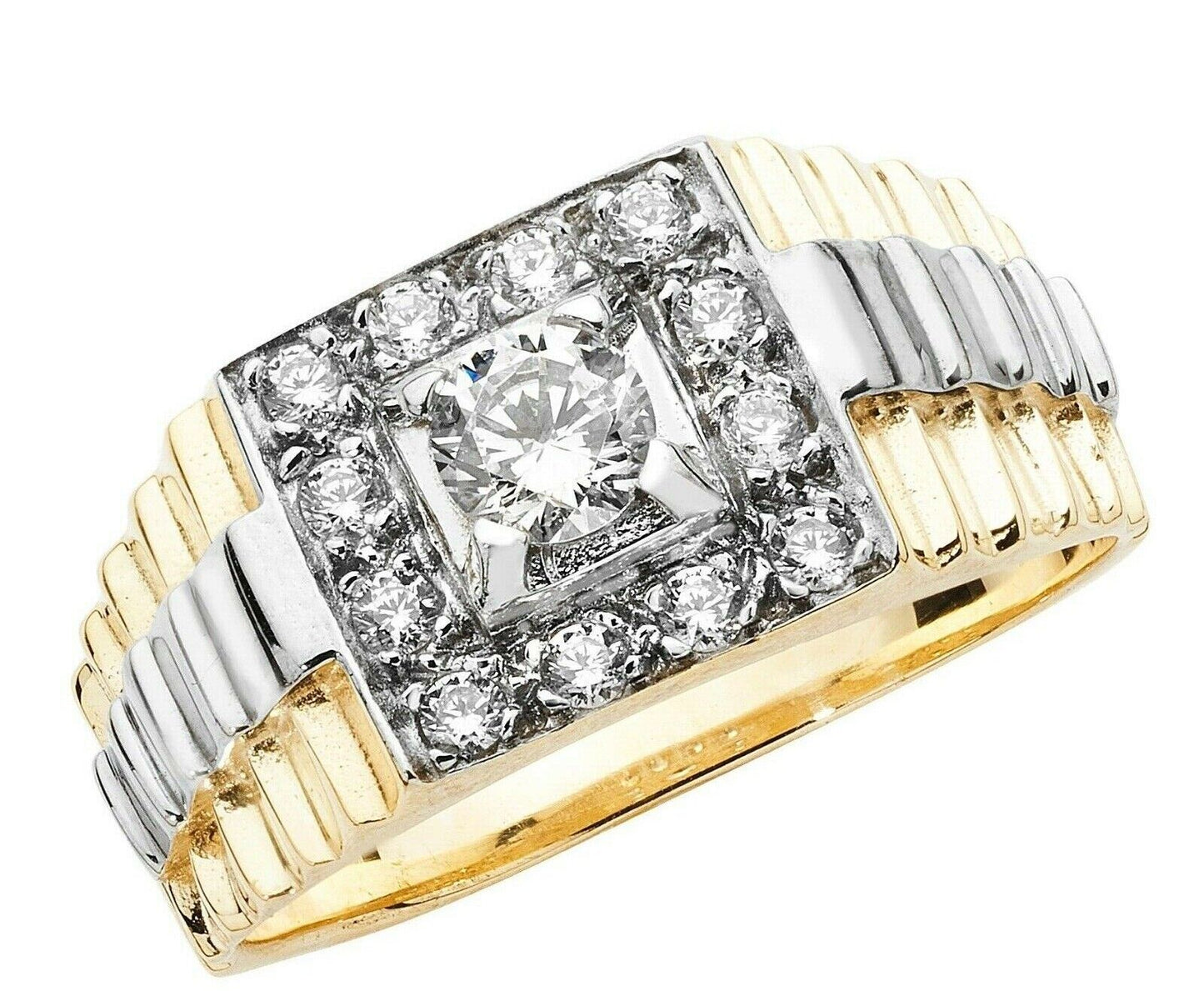 9ct Two Colour Gold Square Face Gents Signet Ring Hallmarked