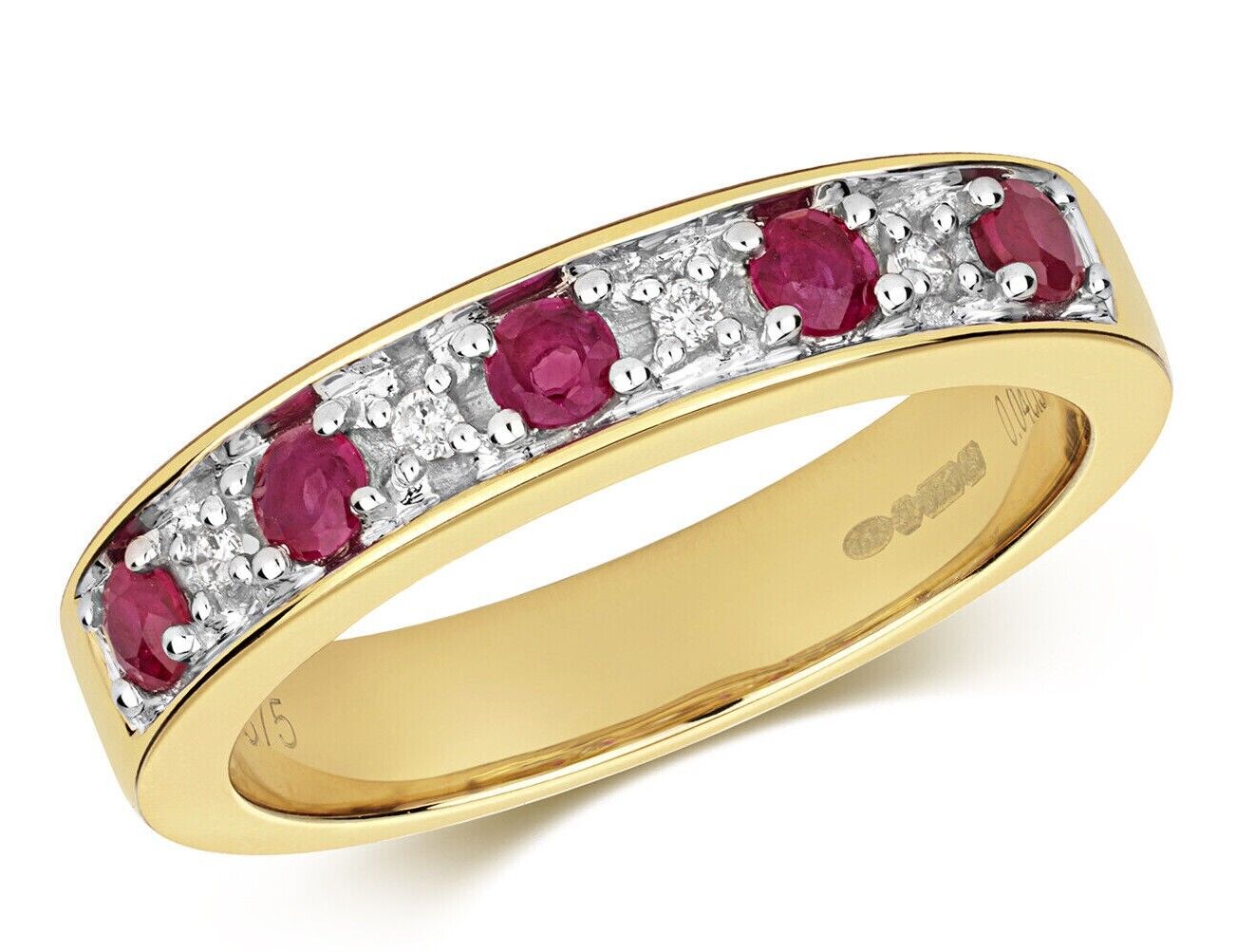 Real Ruby and Diamond Eternity Ring 9ct Yellow Gold Band Anniversary Size J - Q