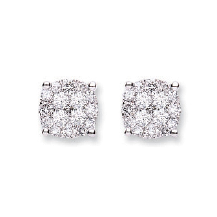 18ct White Gold 0.75ct Cluster Diamond Studs Hallmarked - 8.2mm