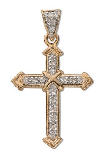 9ct Yellow Gold 0.18ct Diamond Cross Pendant Hallmarked