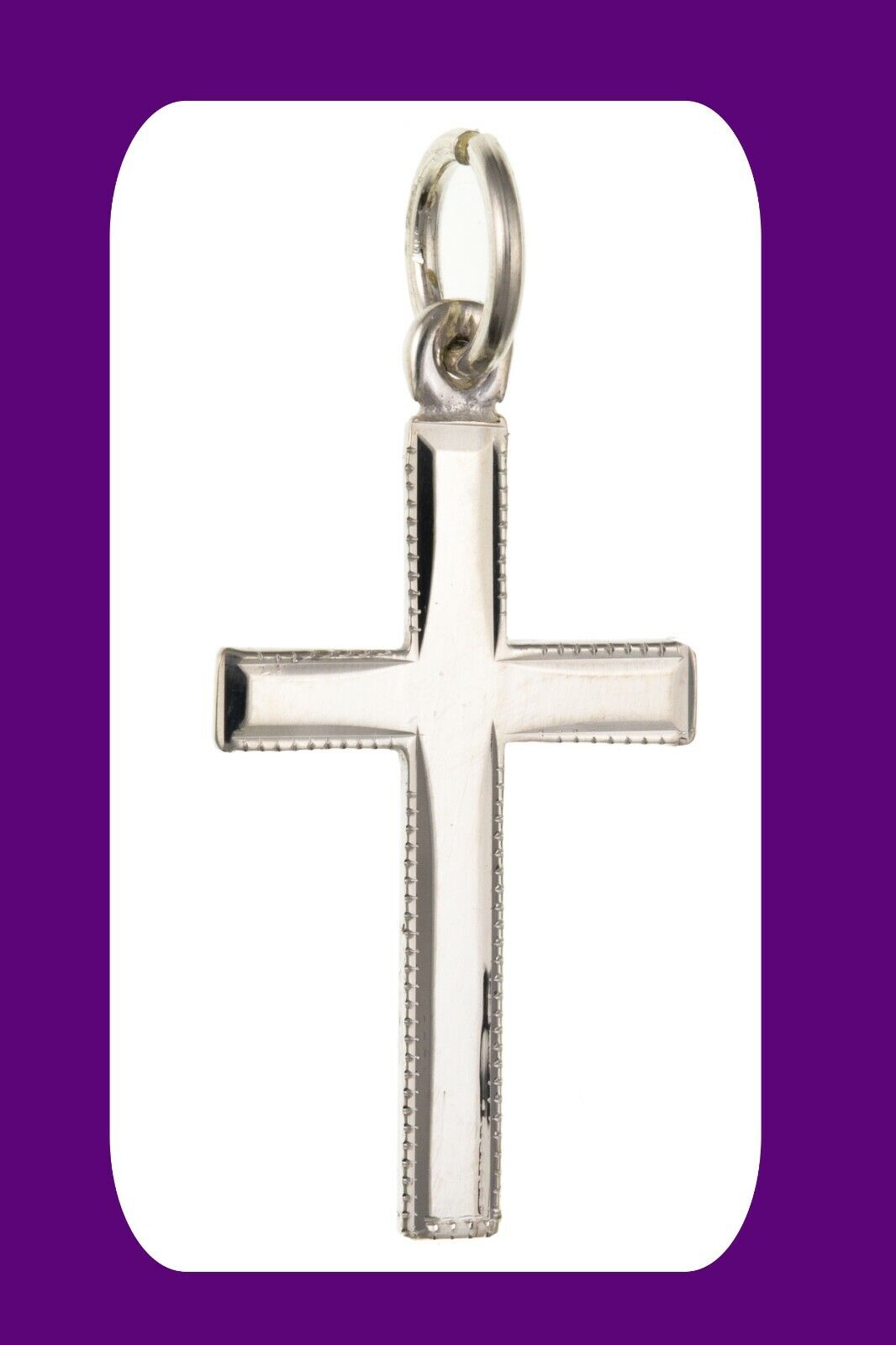 Sterling Silver Millgrain Edge Cross Pendant 925 Hallmark 21 x 13mm