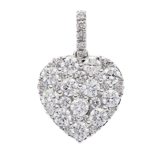 18ct White Gold 1.00ctw Brilliant Cut Diamond Grain Set Heart Pendant