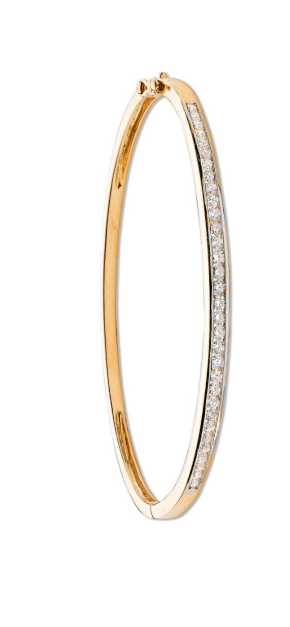 9ct Yellow Gold 1.00ctw Diamond Bangle Channel Set Made in London