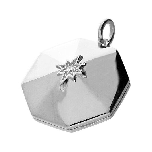 Sterling Silver Locket Octagonal Dome with a Gemstone Star Centre