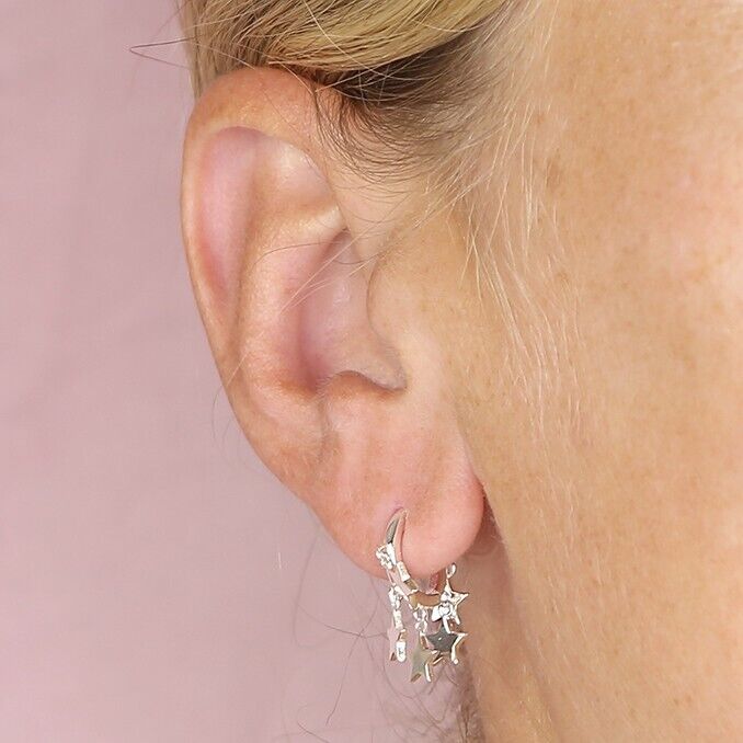 Multi Star Huggie Hoop Earrings Sterling Silver 925 hallmark