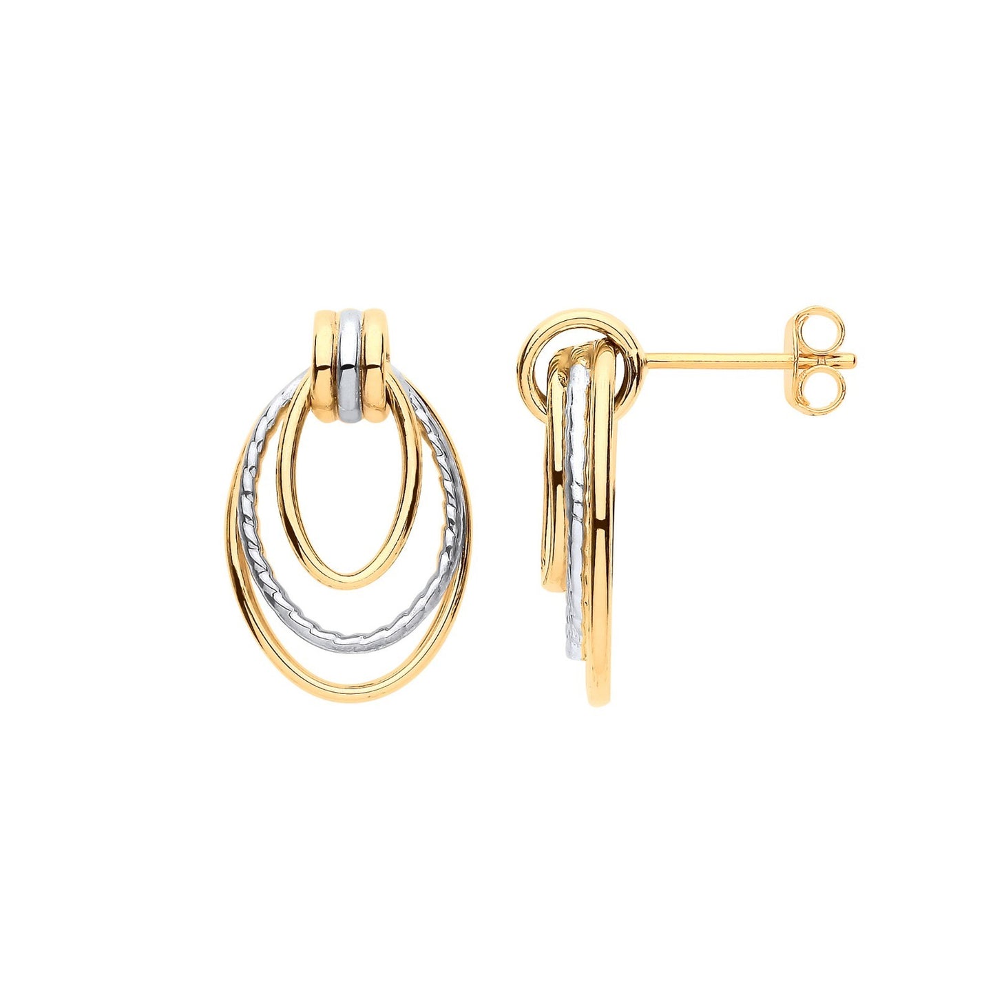 Graduated Oval Drop Earrings 9ct Yellow and White Gold Hallmarked 20mm Drops