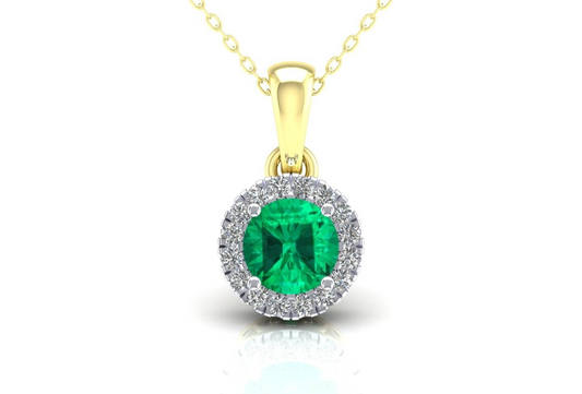 Emerald Round Cluster Pendant Solid 9ct Yellow Gold 18" Chain Hallmarked