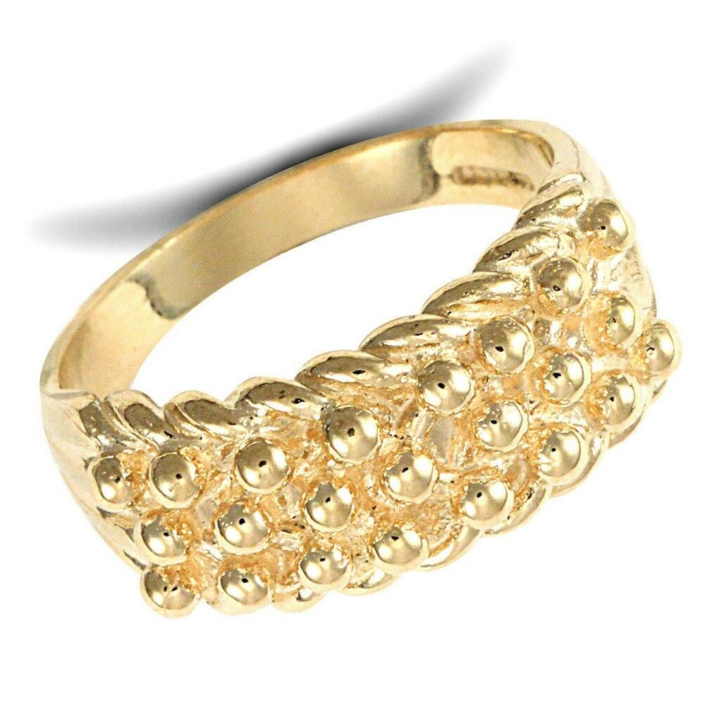 Yellow Gold Keeper Ring Gents 3 Row Solid 9 Carat Hallmarked British made