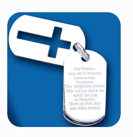 Lords Prayer Dog Tag Pendant Sterling Silver 925 Hallmark All Chain Lengths