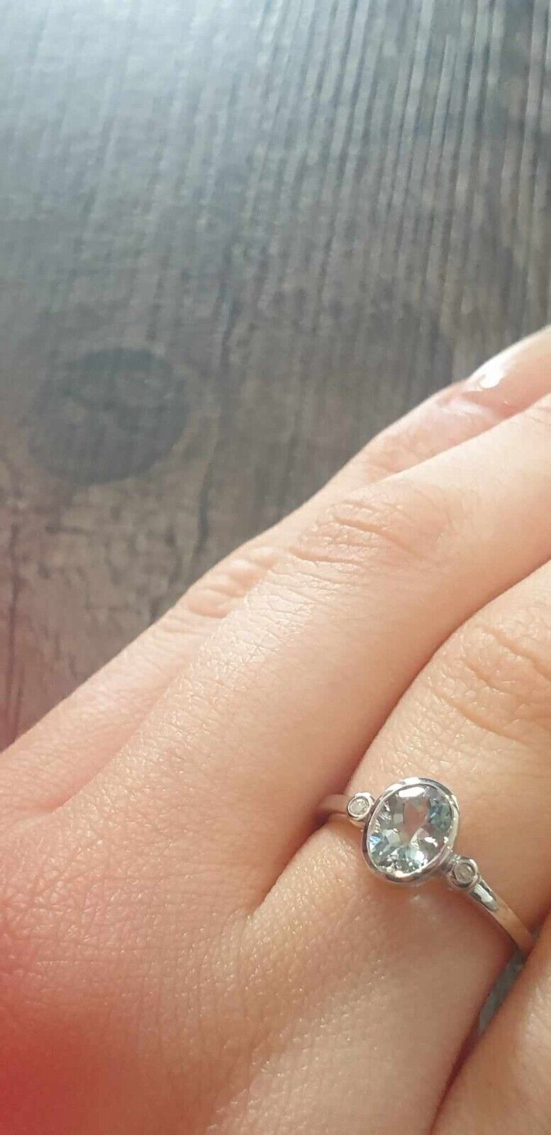 Real Aquamarine and Diamond Ring 9ct White Gold Oval Solitaire Size J - Q