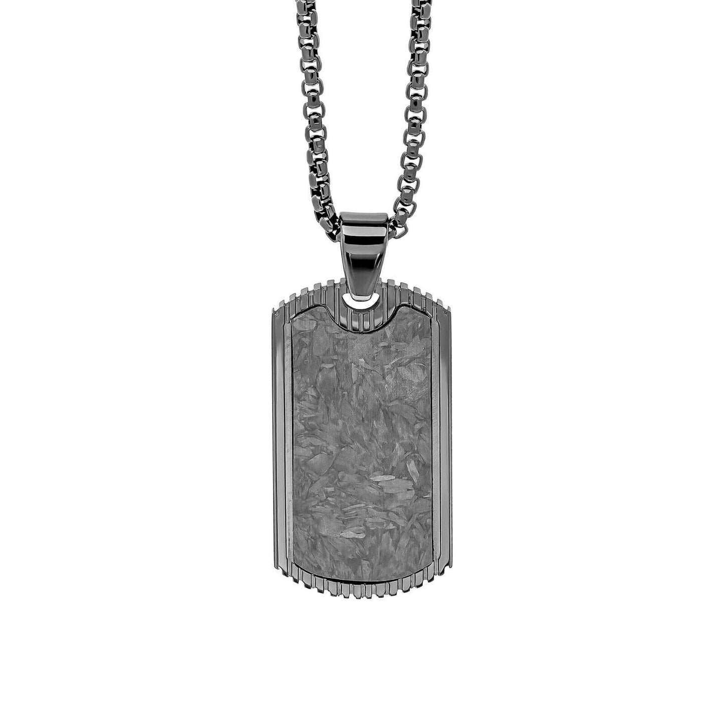 Fred Bennett Black Plated Steel Carbon Fibre Dog Tag Pendant 61cm Free Engraving