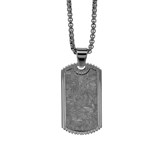 Fred Bennett Black Plated Steel Carbon Fibre Dog Tag Pendant 61cm Free Engraving