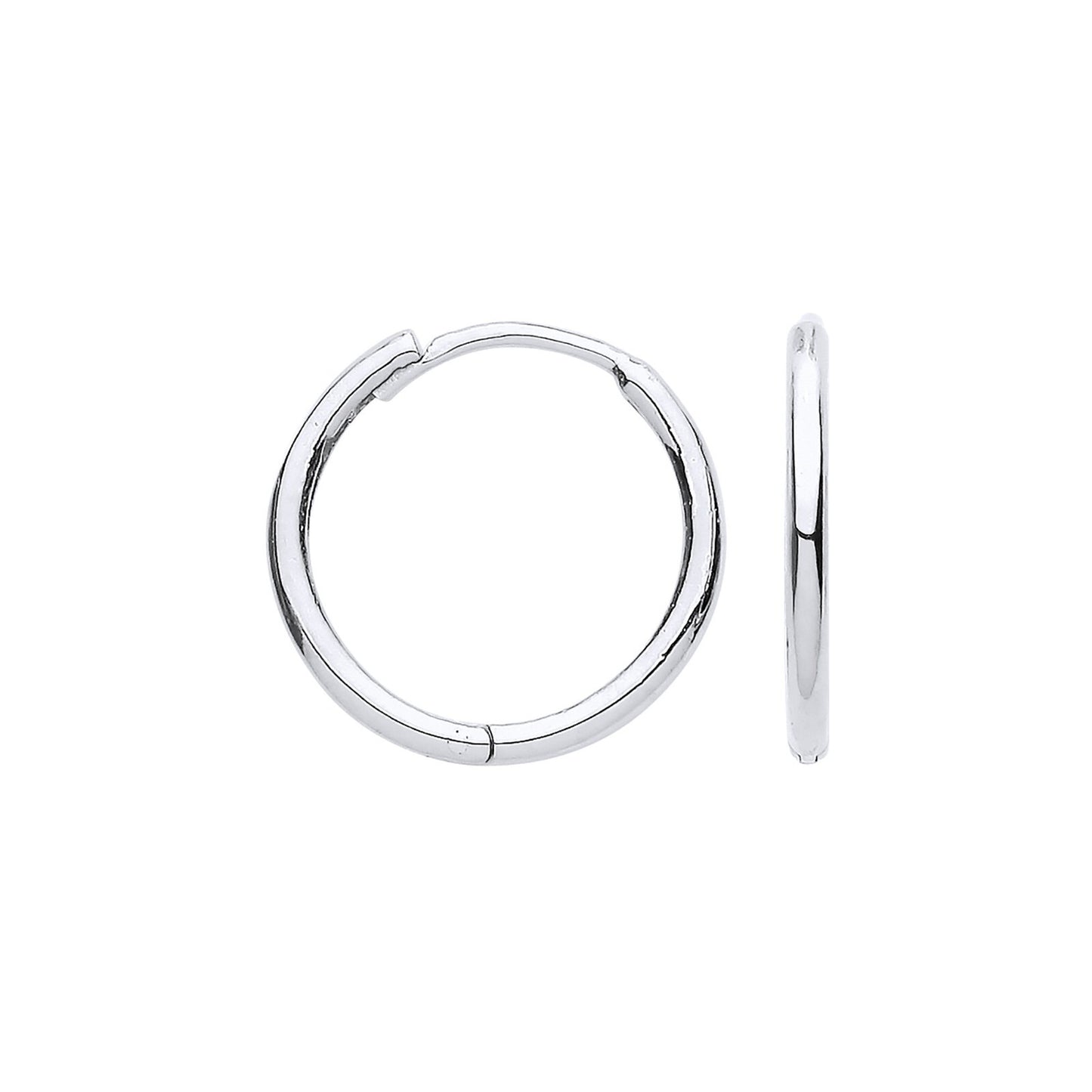 White Gold Hinged Huggie Hoop Earrings 14mm Plain Huggies Hallmarked