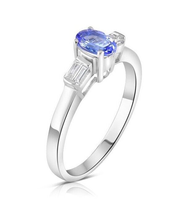 9ct White Gold 0.11ct Diamond Baguette & 0.48ct Tanzanite Ring
