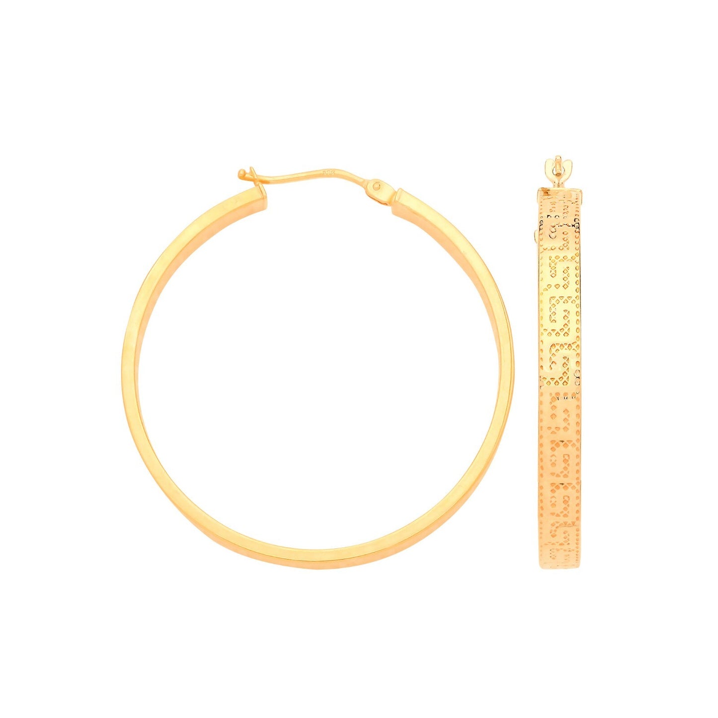 Greek Key Hoop Earrings 9ct Yellow Gold Hoops Hallmarked 35mm