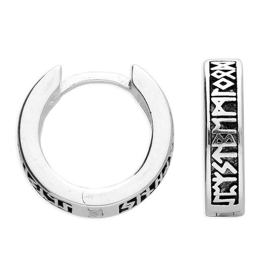 Men's Oxidised Ethnic Rune Huggie Earring Single Earring 925 Hallmark