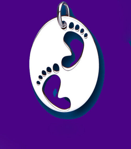 Sterling Silver Footprints Pendant 925 Hallmark Christening 14 - 24" Chain Boxed