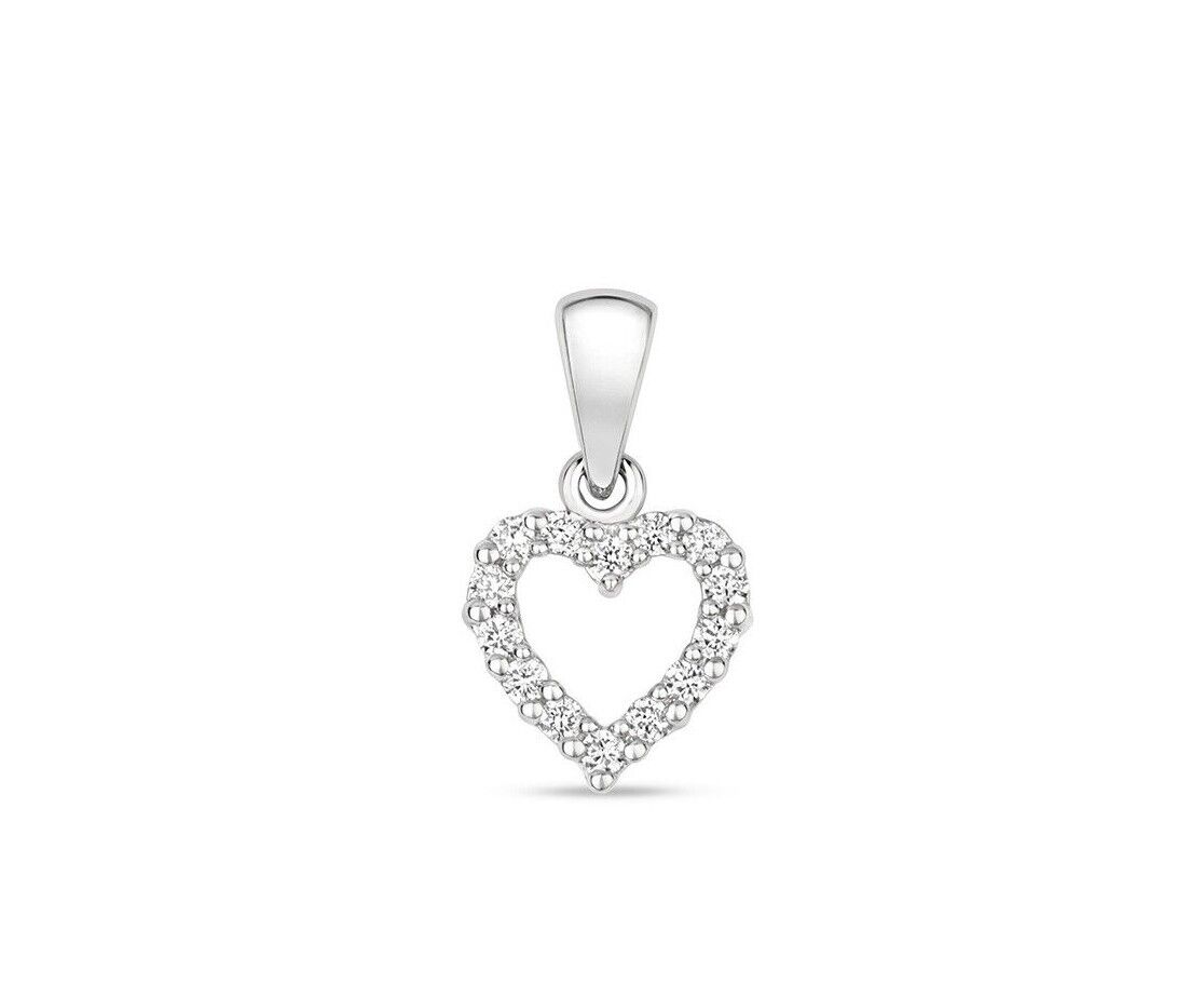 Diamond Heart Pendant 9ct White Gold Necklace Real Diamonds