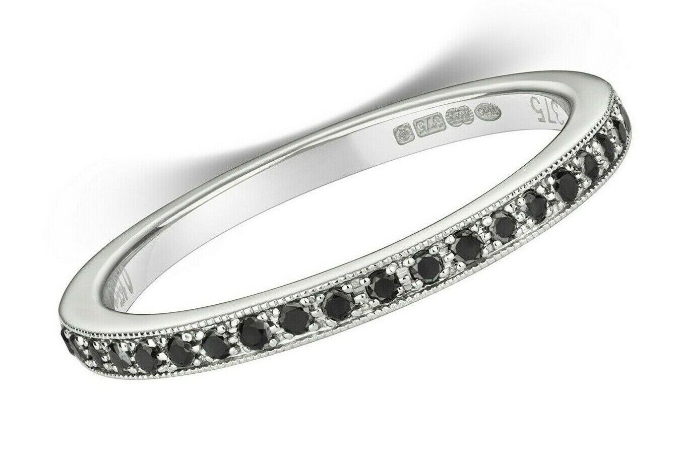 Real Black Diamond Eternity Ring Solid White Gold Band Anniversary Size J - Q