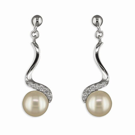 White Freshwater Pearl Squiggle Drop Earrings Solid Sterling Silver 925