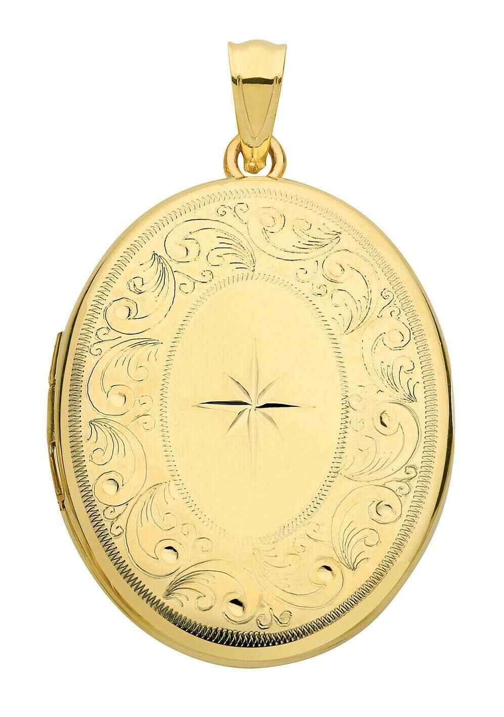 Yellow Gold Oval Locket Solid 9 Carat Hallmarked Patterned Border British Made